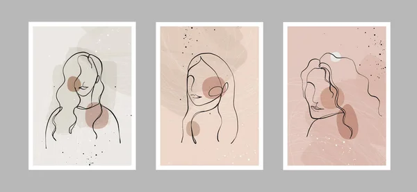 Moderní Abstraktní Linie Minimalistických Žen Tváře Umělecké Pozadí Různými Tvary — Stockový vektor