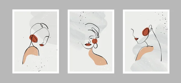 Сучасна Абстрактна Лінія Мінімалістичних Жінок Обличчя Художній Фон Різними Формами — стоковий вектор
