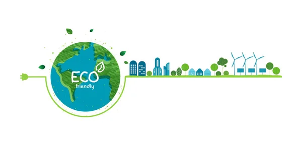 Energiebesparende Eco Technologie Natuurconcept Denk Aan Groene Ecologie Bespaar Energie — Stockvector