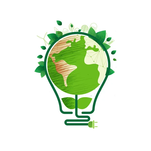 Energy Saving Eco Lamp Technology Nature Concept Think Green Ecology — Stock vektor