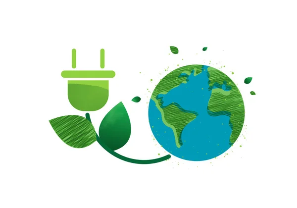 Plug Leaf Energy Saving Symbol Icon Earth Eco Friendly Concept — Wektor stockowy