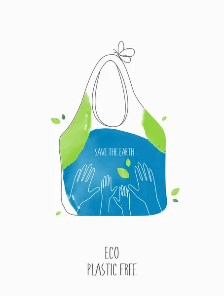 Plástico Ecológico Libre Bolsas Plástico Polietileno Con Brotes Verdes Hojas — Archivo Imágenes Vectoriales