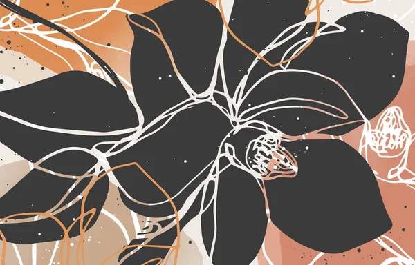 Duvar dekorasyonu, kartpostal ya da broşür kapağı tasarımı için farklı şekillere sahip modern soyut çiçekler ve çizgiler. Vektör tasarımı.