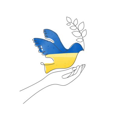 Flag of Ukraine in the form of a dove of peace and hands. The concept of peace in Ukraine on white background. save Ukraine from Russia. vector design.