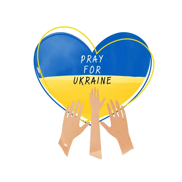 Pray Peace Ukraine Flat Art White Background Ukraine Flag Love — ストックベクタ