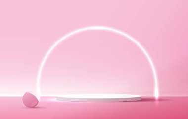 Cosmetic pink background and premium podium display for product presentation branding and packaging presentation. studio stage with shadow of leaf background. vector design.