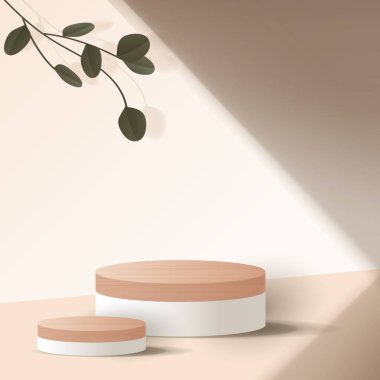 Cosmetic brown minimal background and terrazzo marble premium podium display for product presentation branding and packaging presentation. studio stage with shadow of leaf background. vector design.