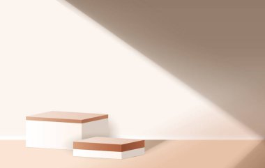 Cosmetic brown minimal background and terrazzo marble premium podium display for product presentation branding and packaging presentation. studio stage with shadow of leaf background. vector design.