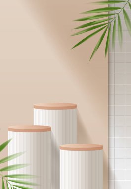 Cosmetic brown minimal background and premium podium display for product presentation branding and packaging presentation. studio stage with shadow of leaf background. vector design.