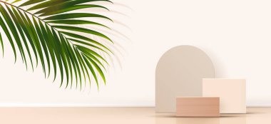 Cosmetic brown minimal background and terrazzo marble premium podium display for product presentation branding and packaging presentation. studio stage with shadow of leaf background. vector design.