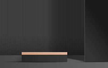 Cosmetic black background and terrazzo marble premium podium display for product presentation branding and packaging presentation. studio stage with shadow background. vector design.