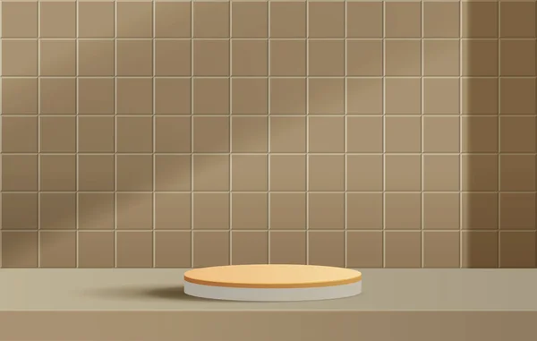 Cosmetic Background Premium Podium Podium Table Brown Tile Texture Wall — Stok Vektör