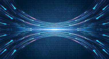 Mavi ışık çizgisi, fiber optik, hız çizgisi, 5g veya 6g 'lık kablosuz veri transferi için fütüristik arka plan, soyut olarak yüksek hızlı internet. İnternet ağı konsepti. vektör tasarımı.