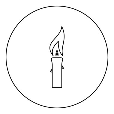 Balmumu büyük alev simgesi ile mum yuvarlak siyah renk vektör illüstrasyonu katı dış hat biçimi basit resim