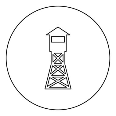Tower Overview orman bekçisi yangın alanı simgesi yuvarlak siyah renk vektör illüstrasyonu katı dış hat biçimi basit resim
