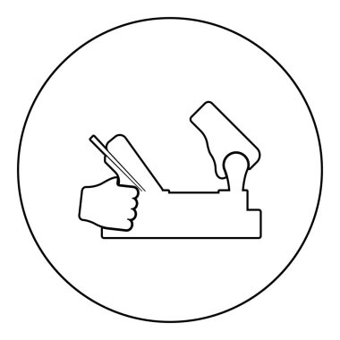 El ele tutuşan kriko düzlemi kullanıcı aracı Arm kullanarak ahşap simge ile yuvarlak siyah renk illüstrasyon katı taslak biçimi basit resim