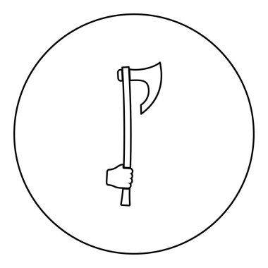 Eldeki savaş baltası kol kutbu simgesini yuvarlak siyah renk vektör ilüstrasyonunda kullanır.