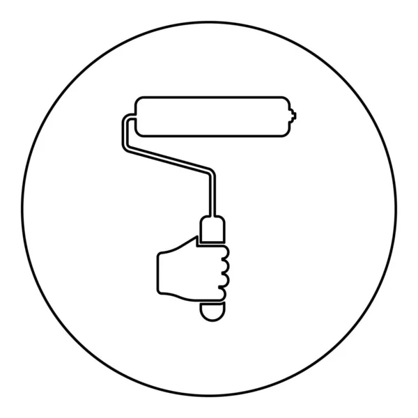 手绘滚筒使用工具臂图标圆形圆形黑色矢量图形实心轮廓风格简单图像 — 图库矢量图片