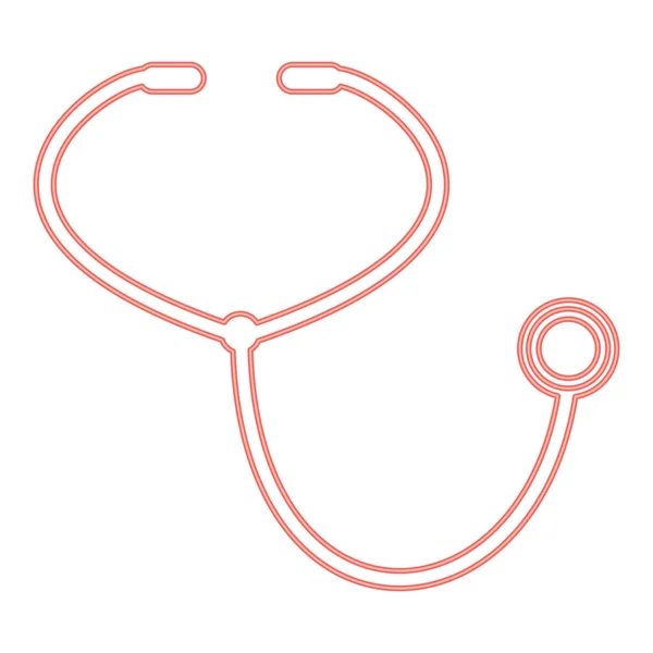 Neon Stethoscope Red Color Vector Illustration Flat Style Light Image — Stock Vector