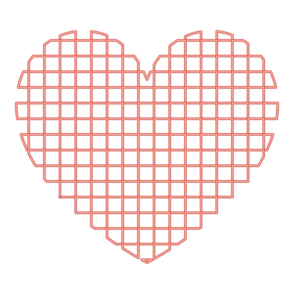 Coração Néon Com Figura Vetorial Cor Vermelha Quadrada Imagem Luz — Vetor de Stock