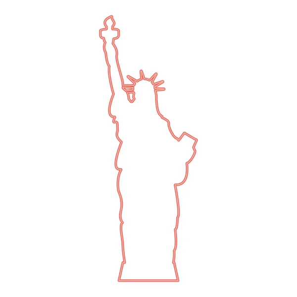 Statue Néon Liberté Couleur Rouge Vecteur Illustration Plat Style Lumière — Image vectorielle