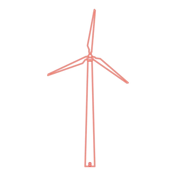 Neon Windturbine Rode Kleur Vector Illustratie Platte Stijl Licht Afbeelding — Stockvector