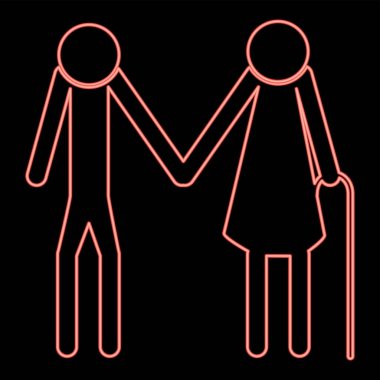 Neon yaşlıları kırmızı renk vektör illüstrasyonunu düz stil ışık resmi olarak yapıştırır