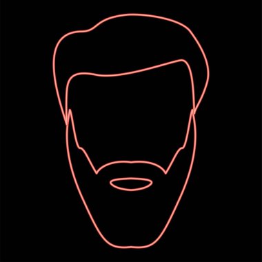 Sakallı ve kıllı neon başlı kırmızı renkli vektör illüstrasyonlu düz stil ışık resmi