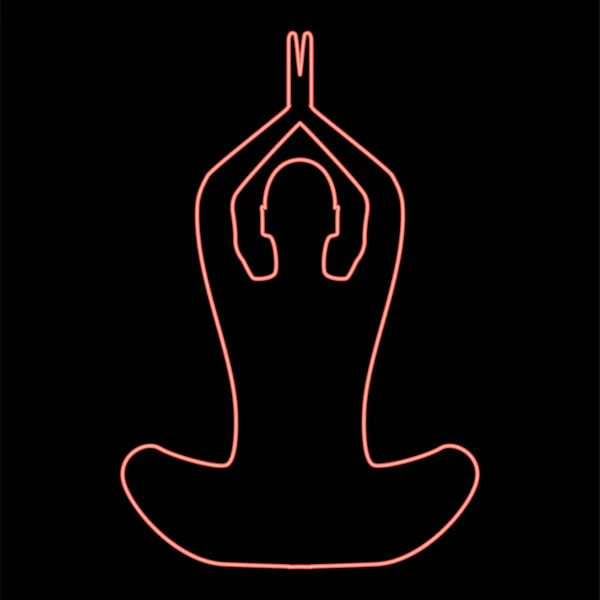 Néon Yoga Pose Femme Couleur Rouge Vecteur Illustration Plat Style — Image vectorielle