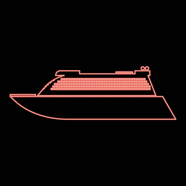 Neon Transatlantisches Kreuzfahrtschiff Rot Farbvektor Illustration Flachen Stil Licht Bild — Stockvektor