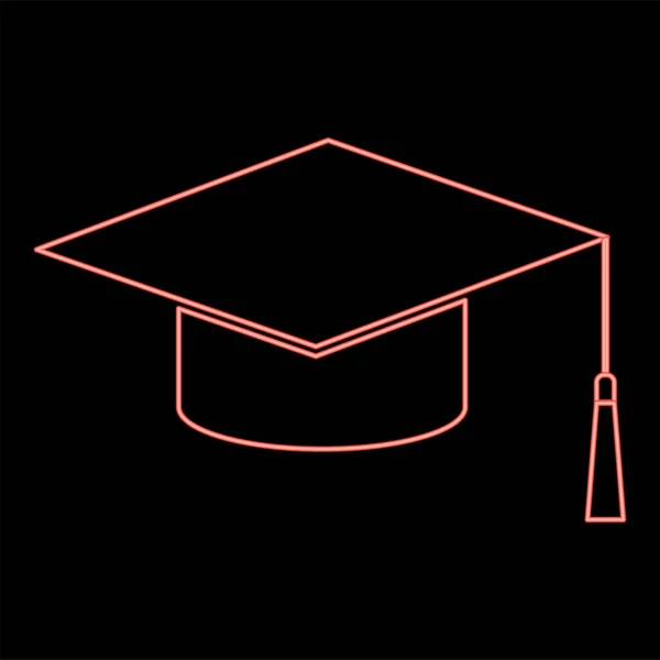 Neon Graduation Cap Rød Farge Vektor Illustrasjon Flat Stil Lys – stockvektor