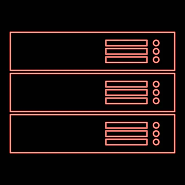Neon Server Red Color Vector Illustration Flat Style Light Image — Vetor de Stock