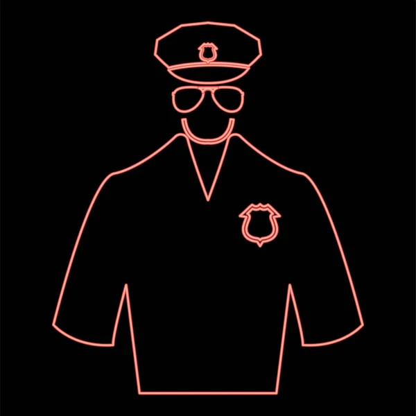 Neon Polizia Colore Rosso Vettoriale Illustrazione Stile Piatto Luce Immagine — Vettoriale Stock