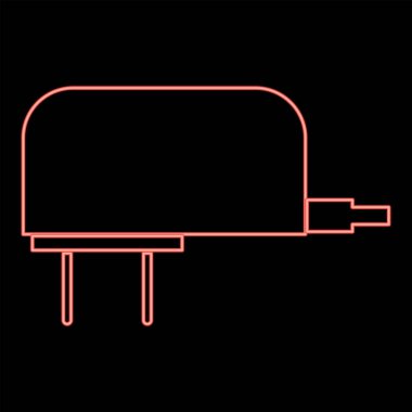 Çember ana hatlı vektör çizimi kırmızı renk çizimi düz resim çizimi ile neon şarj simgesi siyah rengi