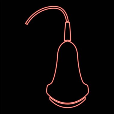 Dairesel ana hatlı vektör çizimi kırmızı renk çizimi düz resim çizimi ile Neon ultrason simgesi siyah rengi