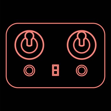Dairesel ana hatlı vektör çizimi kırmızı renk çizimi düz resim çizimi ile Neon uzaktan kontrol simgesi siyah rengi