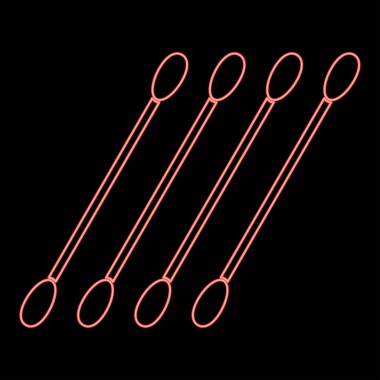 Neon pamuk çubuğu, dairesel ana hatlı vektör çizimi kırmızı renk çizimi düz resim çizimi şeklinde simge siyah rengini temizler