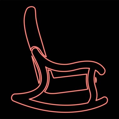 Dairesel ana hatlı vektör çizimi kırmızı renk çizimi düz resim çizimi ile Neon sallanan sandalye simgesi simgesi siyah