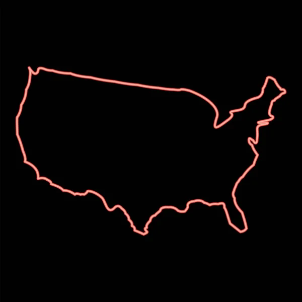 Neon Kaart Van Amerika Icoon Zwarte Kleur Cirkel Overzicht Vector — Stockvector