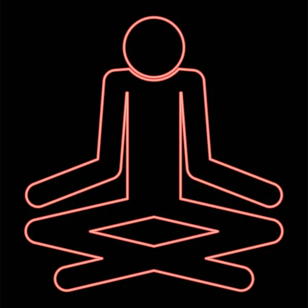 Néon Homme Yoga Bâton Icône Couleur Noire Cercle Contour Vectoriel — Image vectorielle