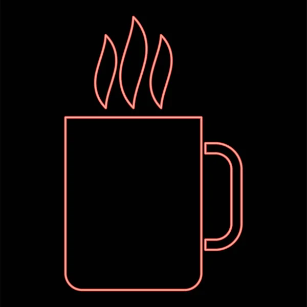 Neon Tasse Mit Heißgetränk Symbol Schwarze Farbe Kreis Umrissvektor Illustration — Stockvektor