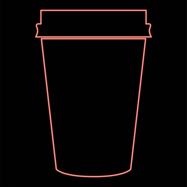 Neon Χάρτινο Φλιτζάνι Καφέ Μαύρο Χρώμα Εικονίδιο Κύκλο Περίγραμμα Διάνυσμα — Διανυσματικό Αρχείο