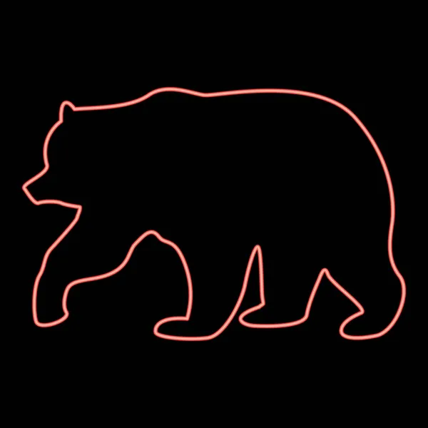 Neon Björn Röd Färg Vektor Illustration Platt Stil Ljus Bild — Stock vektor