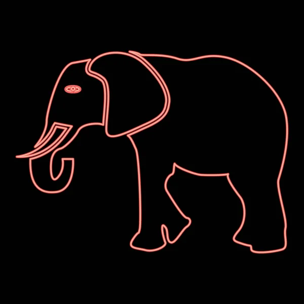 Neon Elefant Rot Farbvektor Illustration Flachen Stil Licht Bild — Stockvektor