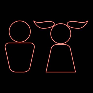 Neon oğlan ve kız kırmızı renk vektör illüstrasyonu düz stil ışık resmi