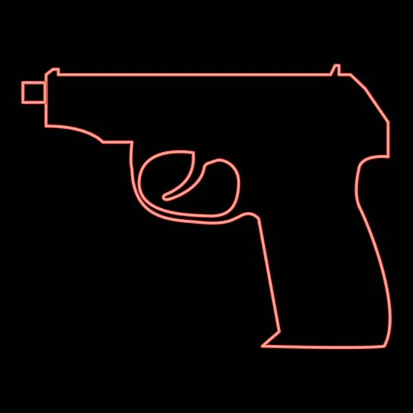 Neon Hand Pistole Rot Farbvektor Illustration Flachen Stil Licht Bild — Stockvektor