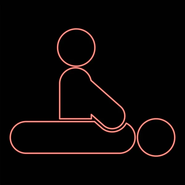 Neon Massage Therapeut Rode Kleur Vector Illustratie Platte Stijl Licht — Stockvector