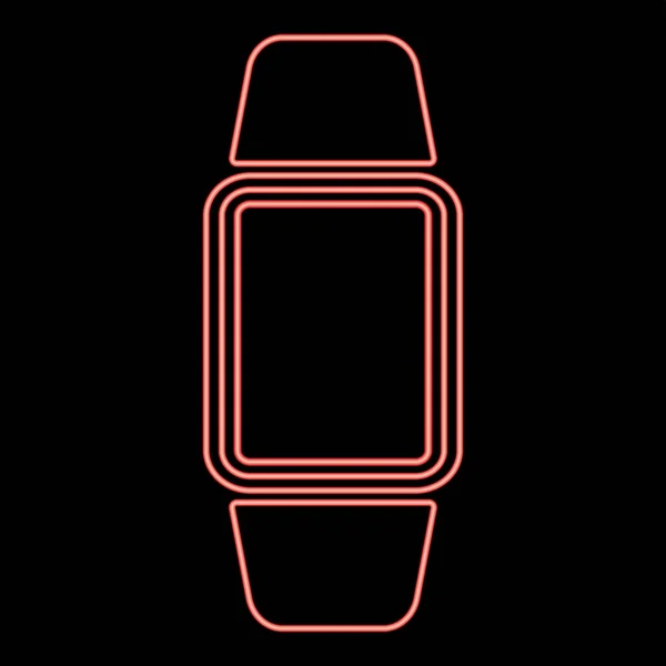 Neon Digitale Zeiger Uhr Rot Farbvektor Illustration Flachen Stil Licht — Stockvektor