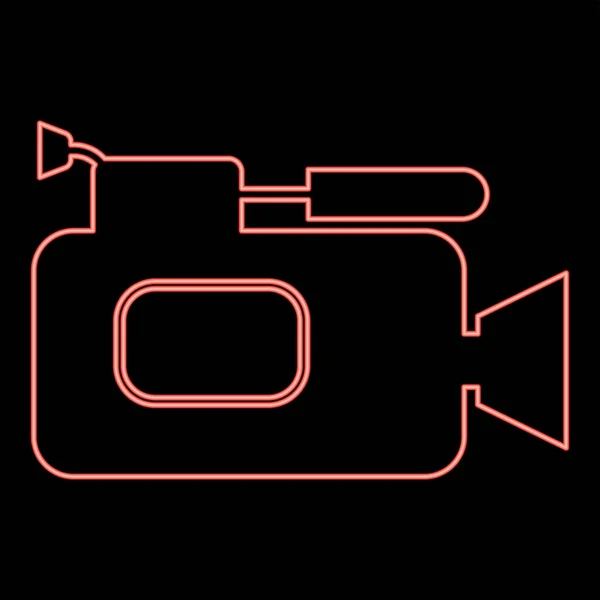 Neon Video Ocamera Red Color Vector Illustration Flat Style Light — 图库矢量图片