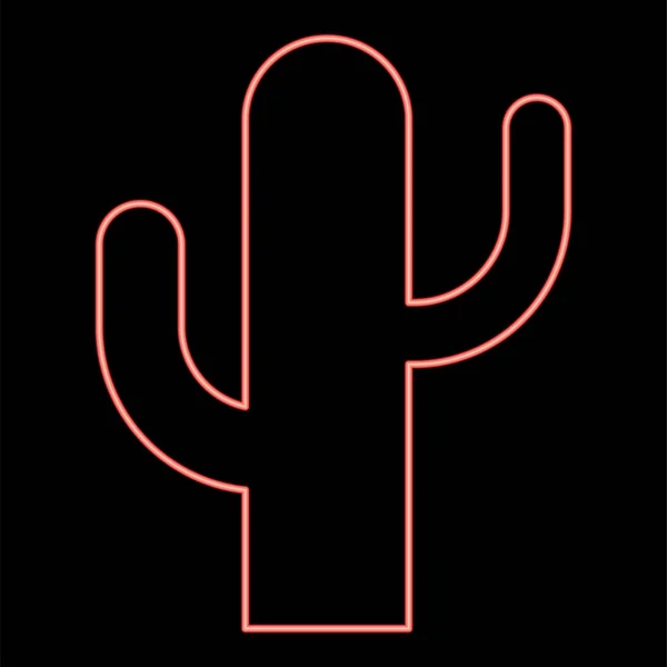 Neon Kaktus Rot Farbvektor Illustration Flachen Stil Licht Bild — Stockvektor